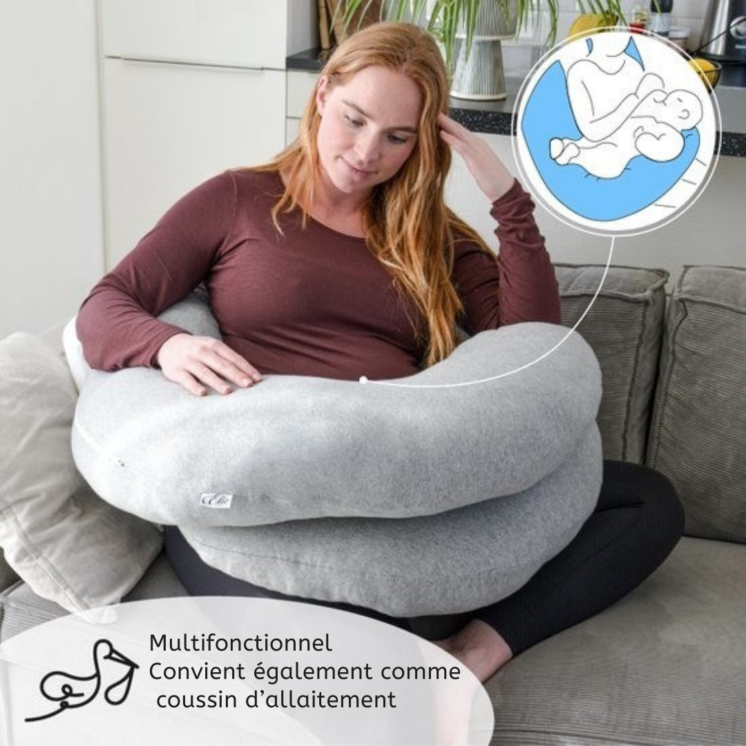 Coussin de Grossesse XXL - Ella® - Coussin Corporel - Coussin d'Allaitement - 150x70cm - Gris Clair