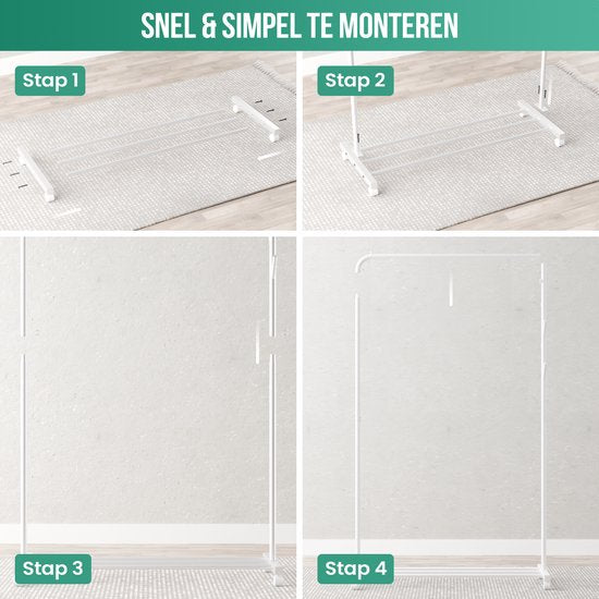 Avalo Portoir à Roulettes Blanc - Métal - 100x40x156 - Rangement Pour Chaussures