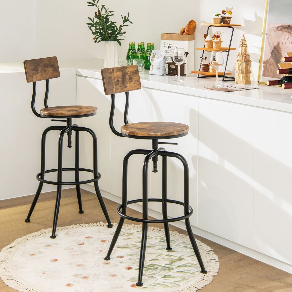 Coast Bar Chair Industrial 2 Set Bar Stool rotatif et réglable en hauteur marron