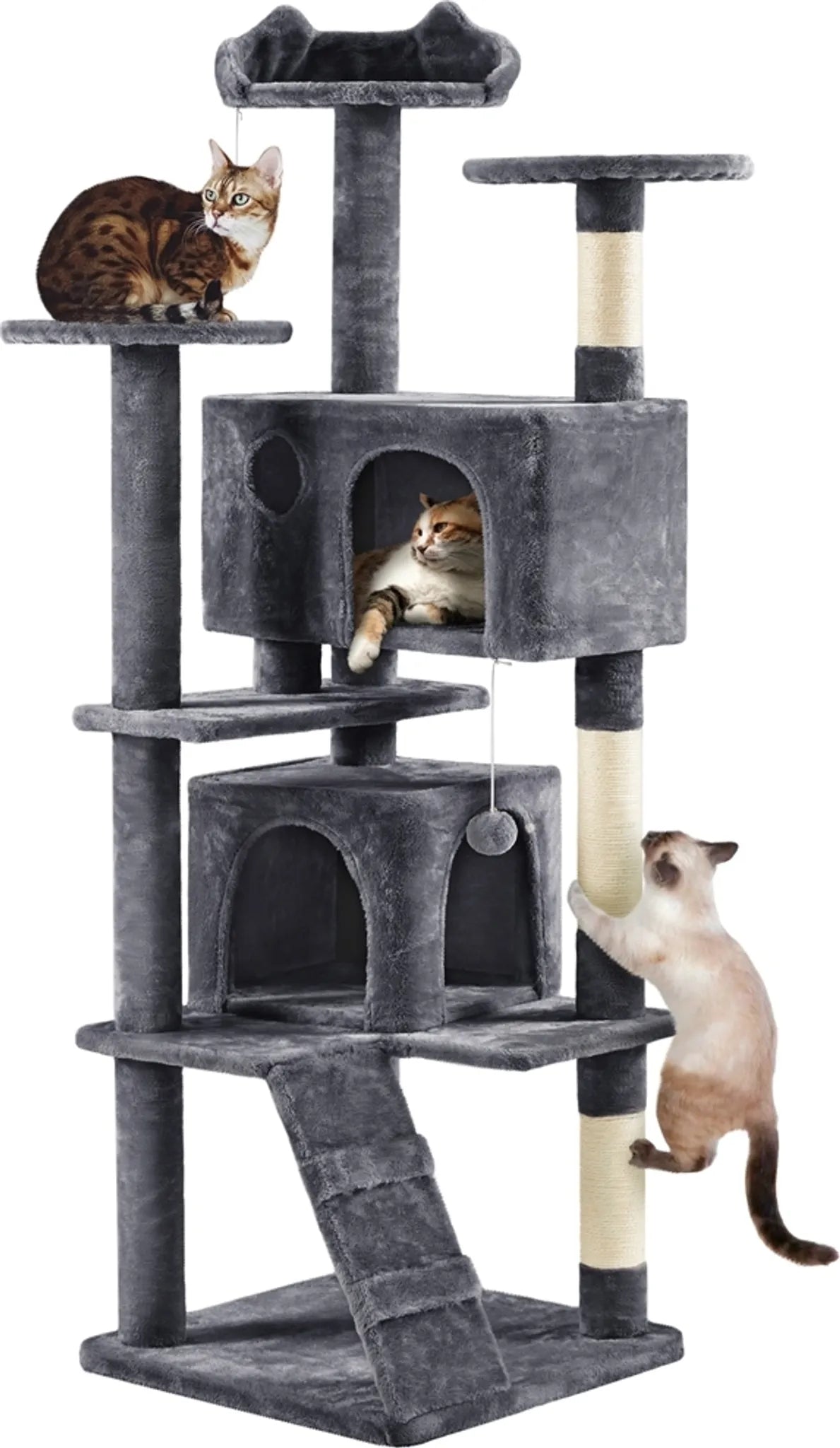 Arbre à chat Yaheetech avec 2 grottes - 178 cm de haut - 54 x 54 cm - Gris foncé