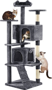 Arbre à chat Yaheetech avec 2 grottes - 178 cm de haut - 54 x 54 cm - Gris foncé