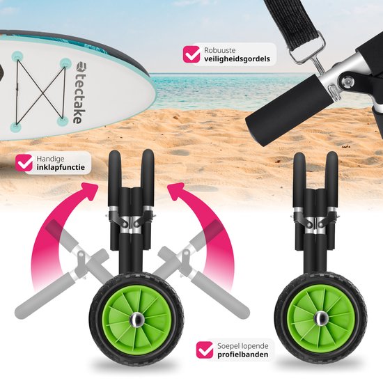 tectake® Chariot de transport pliable pour planche de surf - pour planche de stand-up paddling - canoë bateau ou kayak gonflable - chariot - buggy pour SUP - planche de surf