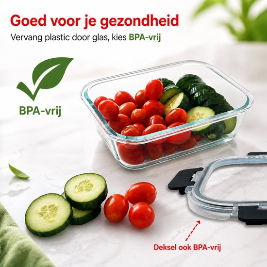 Boîtes de préparation de repas Organess - Boîtes de conservation - Boîtes pour surgelés - Lot de 8 pièces - Sans BPA - Verre - Couvercles sans BPA
