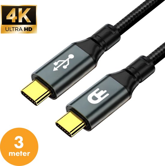Drivv. Câble USB C vers USB C 3.2 - Chargeur rapide 100w - 4K 60Hz - 20GBs - 3 mètres - Convient à Samsung, Macbook, iPhone 15 et autres - Nylon - Gris