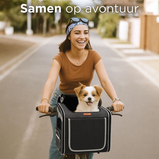 Panier de vélo pour chien TrevoPet® à l'avant - Panier de vélo 4 en 1 : panier pour chien, sac de transport, sac à dos et siège auto - Compatible avec tous les vélos - Pour les chiens jusqu'à 8 kg - Noir