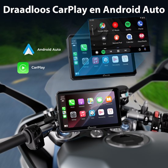 CARPURIDE W702 Pro - Écran CarPlay pour moto - fonction intercom - boussole - baromètre - écran tactile - partage de musique - double connexion Bluetooth