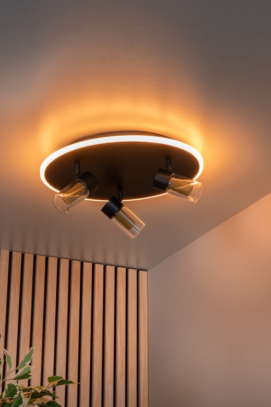 Lucide EVERINA - Plafonnier - Ø 40 cm - LED à intensité variable - CCT - 2200 K/6500 K - Noir - Essential