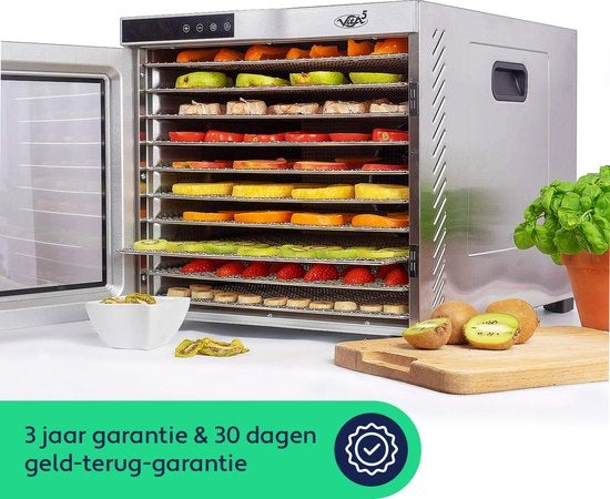Déshydrateur d'aliments - Vita5 Nobel PRO 10 - Acier inoxydable - Minuterie 24 heures - Panneau de contrôle LED - 10 couches