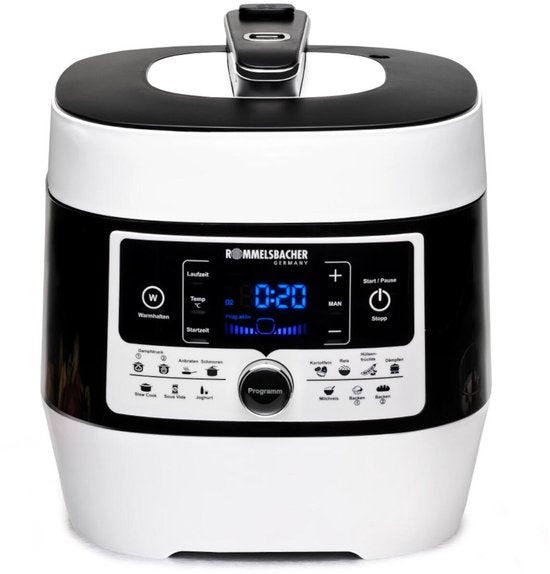 Autocuiseur multifonction Rommelsbacher « Mein Hans » MD 1000 – 14 programmes – Cuisson rapide, Cuisson du riz, Sauté, Cuisson à la vapeur, Cuisson lente, Cuisson sous vide, Cuisson au four et rôtissage, Friture – 6 litres