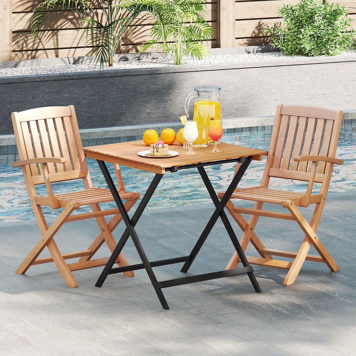 Table d'appoint pliable Coast - Structure en X - Bois d'acacia - Naturel et noir - 70 x 70 x 73 cm