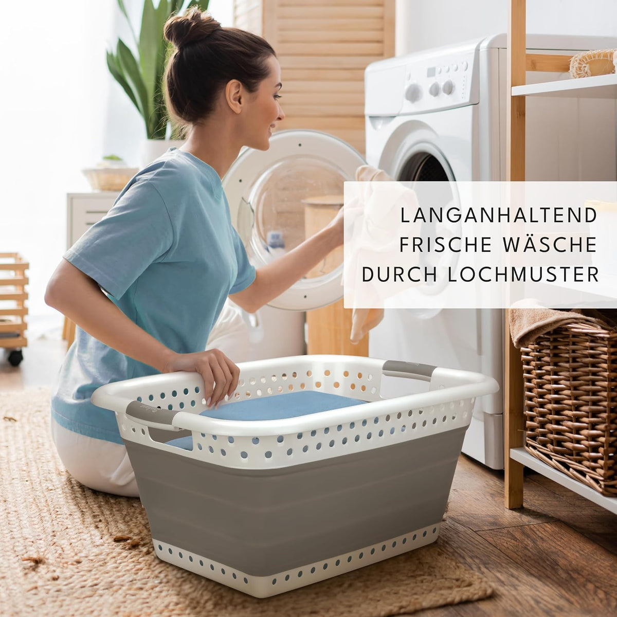 BADIONA Lot de 2 paniers à linge pliables 36L - Gris/Blanc - 61 x 45 x 27 cm - Peu encombrant et multifonctionnel