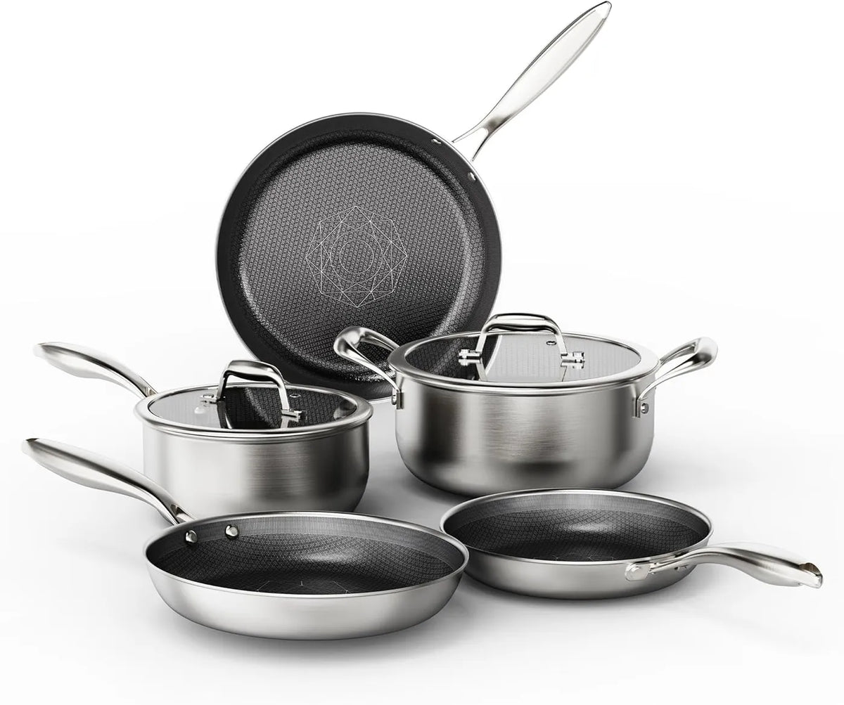 Batterie de cuisine Cooker King 7 pièces - Acier inoxydable - Tri-Ply, compatible avec l'induction et le four