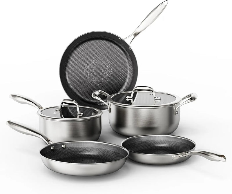 Batterie de cuisine Cooker King 7 pièces - Acier inoxydable - Tri-Ply, compatible avec l'induction et le four
