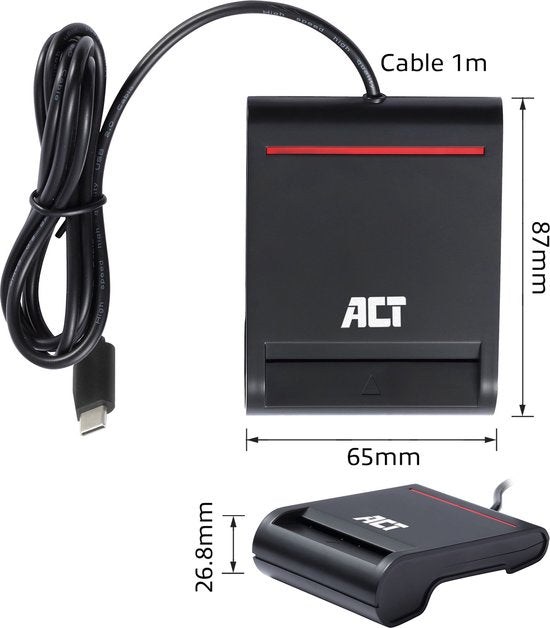 Lecteur de carte à puce eID USB-C externe ACT, compatible avec les cartes d'identité belges AC6020