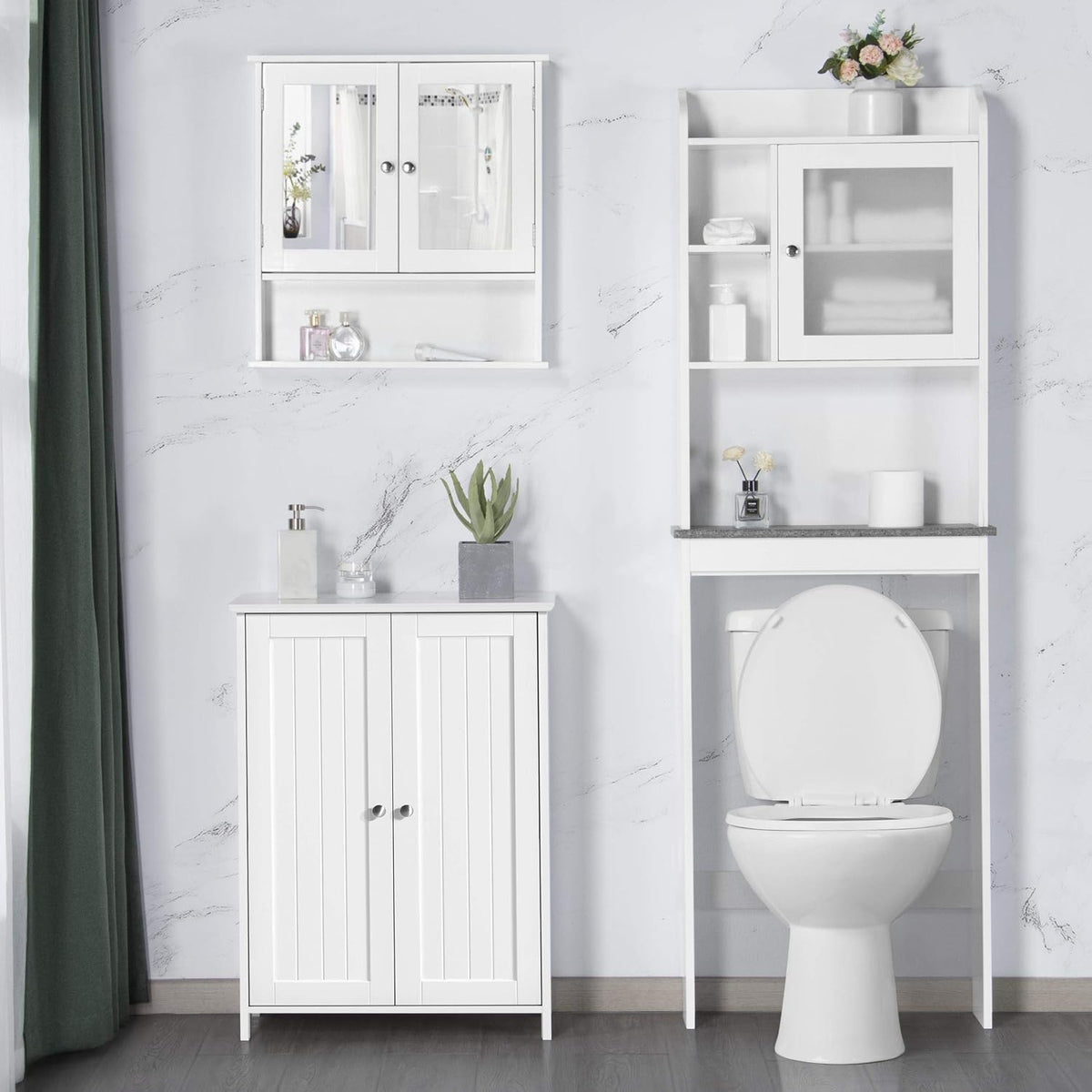 Armoire de salle de bains Yaheetech à 2 portes et étagères réglables - 60 x 30 x 80,5 cm - Blanc