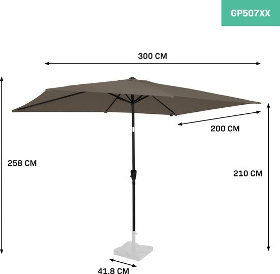 Parasol VONROC Premium Rapallo 200 x 300 cm – Parasol résistant – Inclinable – Toile anti-UV – Taupe – Housse de protection incluse