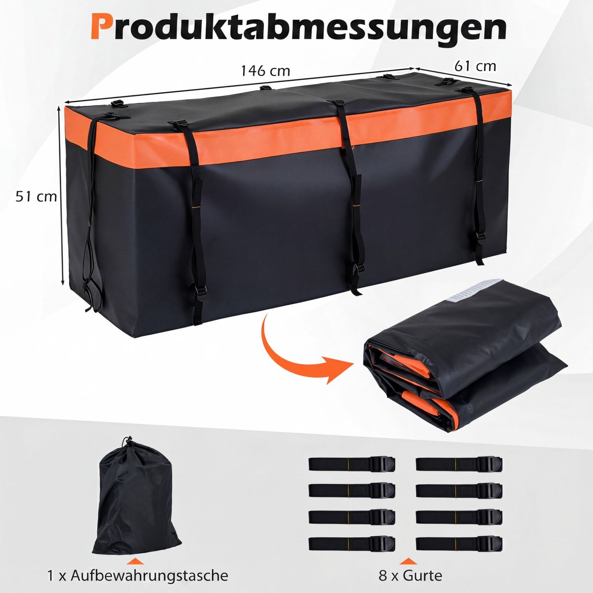 Coast Coffre de toit pour attelage - 455 litres - étanche - avec sangles et sac de rangement - orange/noir