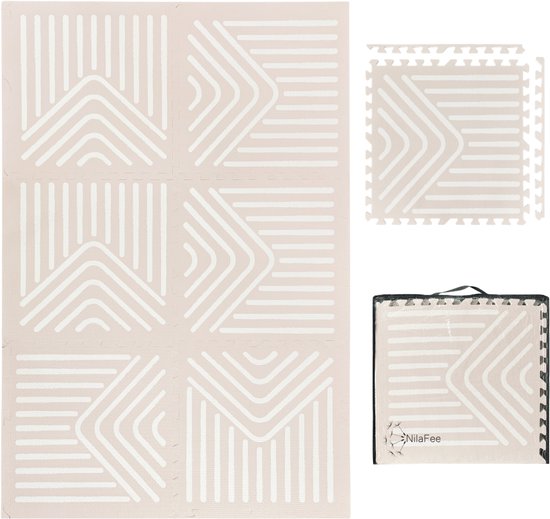 NilaFee™ - Tapis de jeu - Mousse - Bébé - Tapis d'éveil - Tapis de rampage - 180 x 120 x 1,5 cm - Tapis puzzle - Sac de rangement - Geometry Sandy