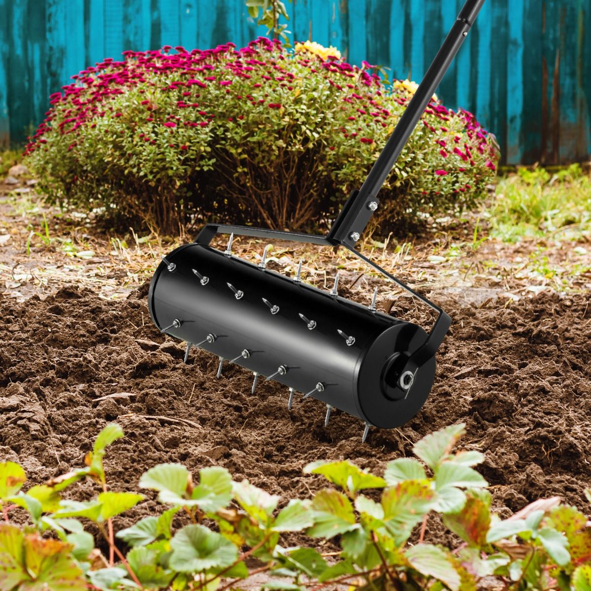 Aérateur de pelouse manuel Coast - avec tambour rechargeable - poignée ergonomique - noir
