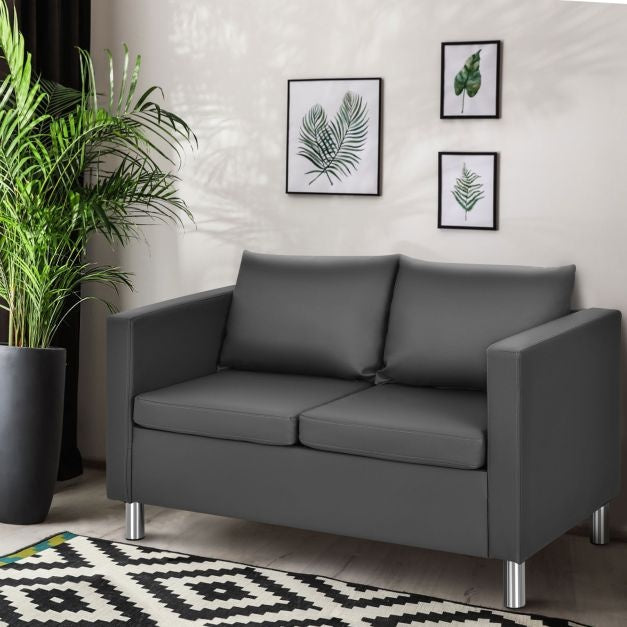 Canapé deux places Coast - 120x60x62.5 cm - Cuir - Gris