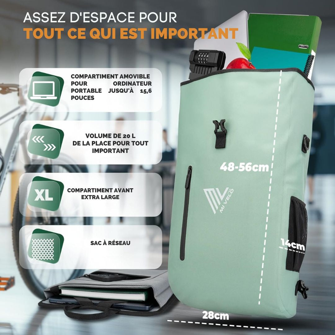 Sacoche étanche 3 en 1 - MIVELO  - avec compartiment pour ordinateur portable - sans PVC - 20L - vert menthe