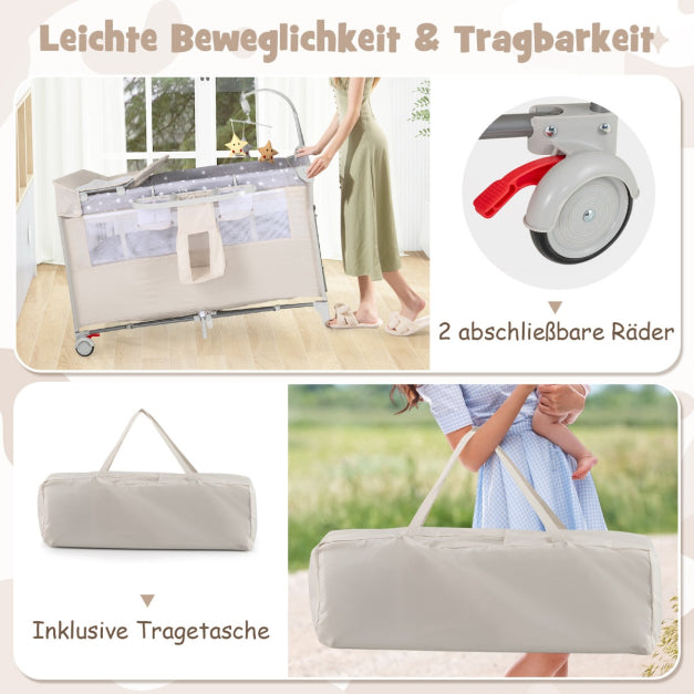 Coast Side Bed - 5 In 1 - Roulettes - Matelas inclus - 125 x 65 x 76 cm - Beige