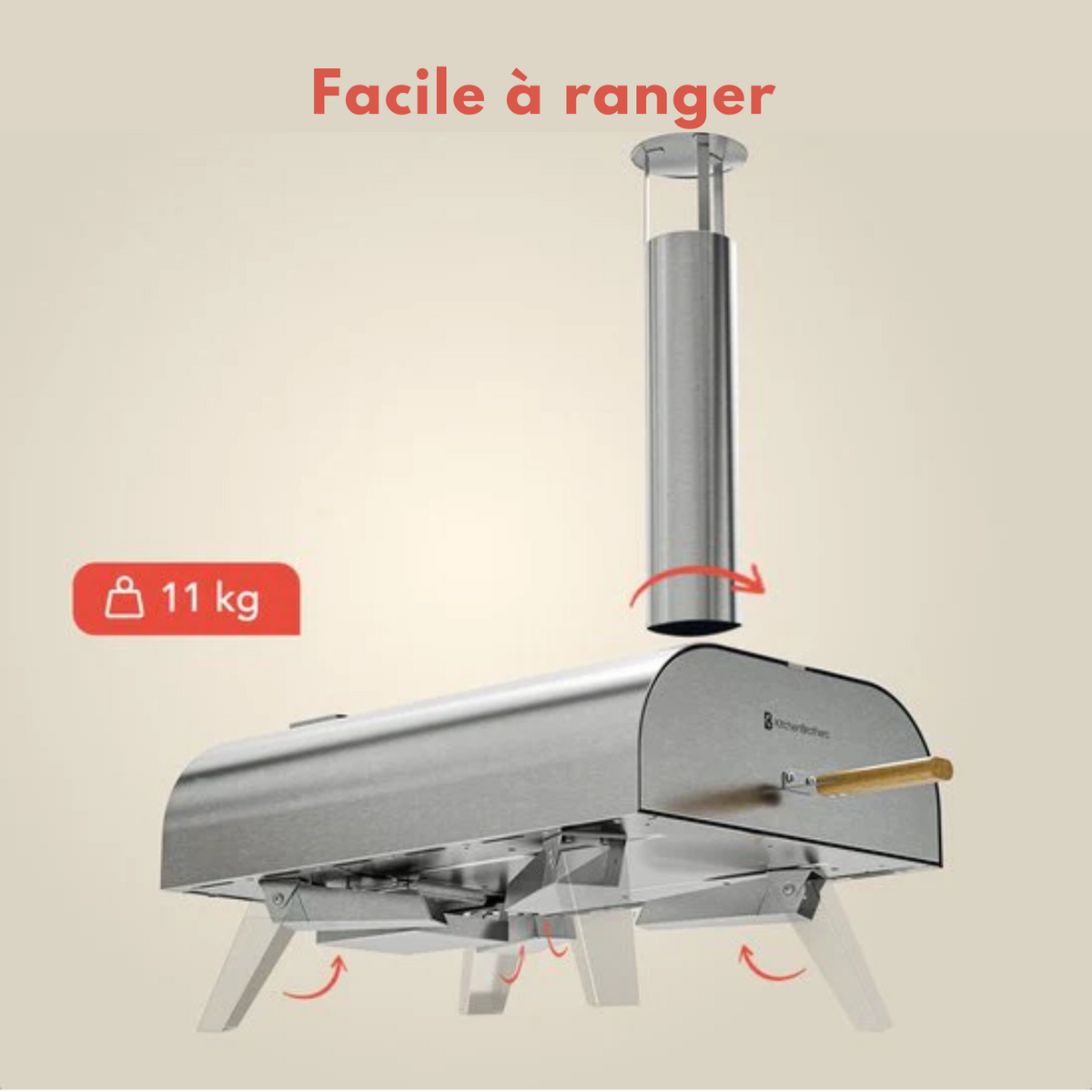 Four à Pizza - KitchenBrothers - Au feu de bois - Pierre à pizza - jusqu'à 460°C - Acier inoxydable - Four à pizza d'extérieur