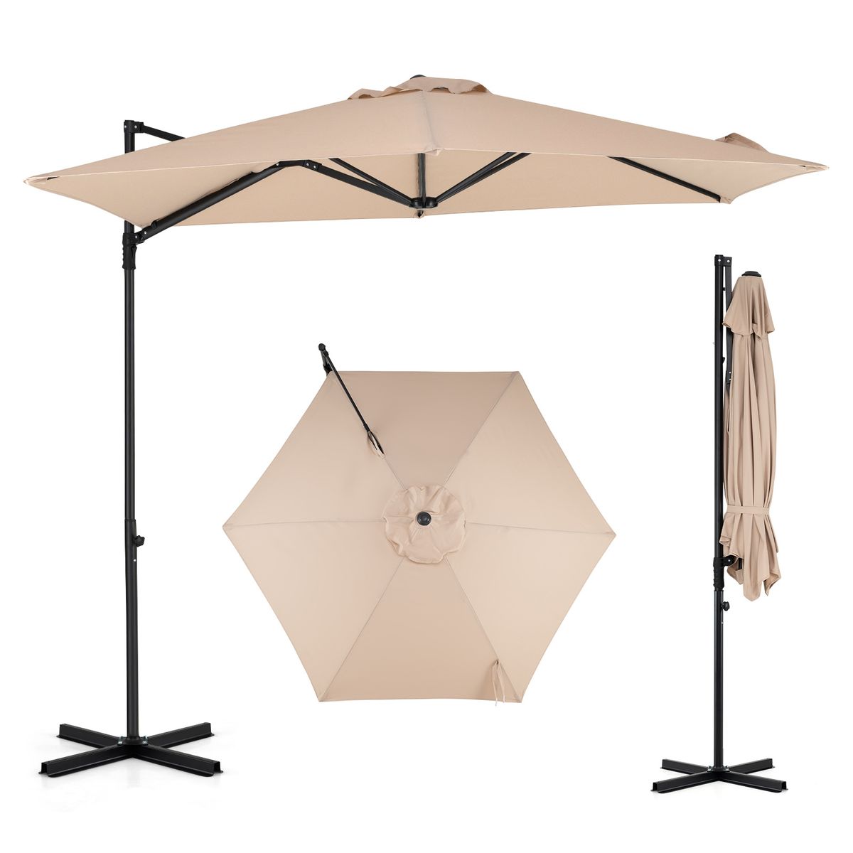 Parasol suédois Coast - pivotant à 360° - double toile - gris/beige - 290 cm