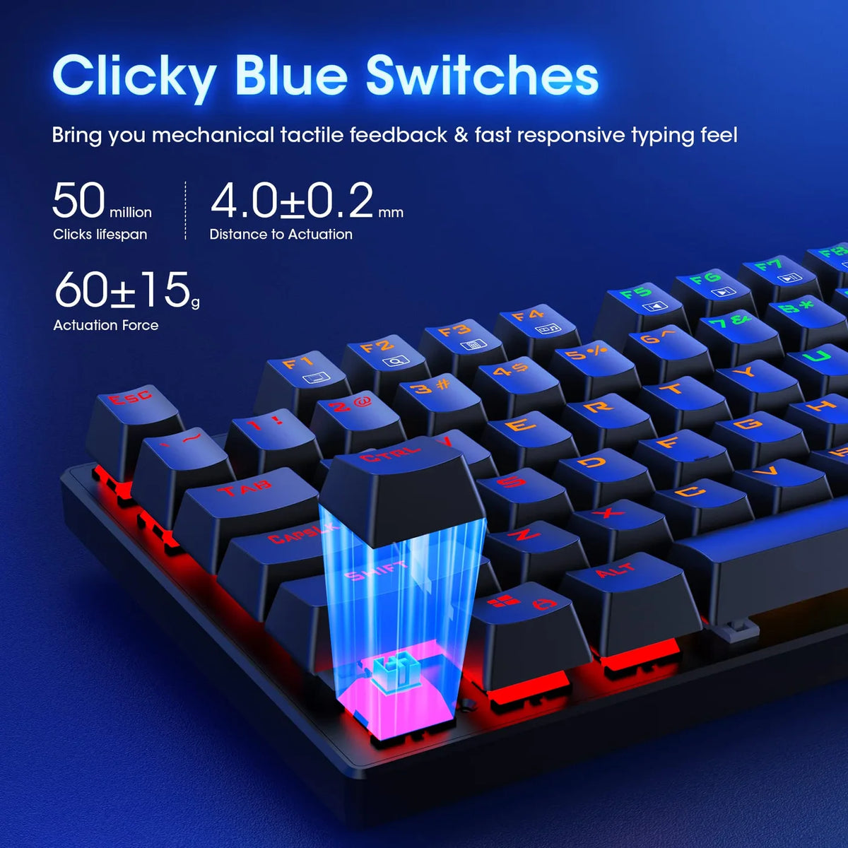 Clavier mécanique ET USB filaire - 104 touches - Commutateurs bleus, RGB, anti-ghosting
