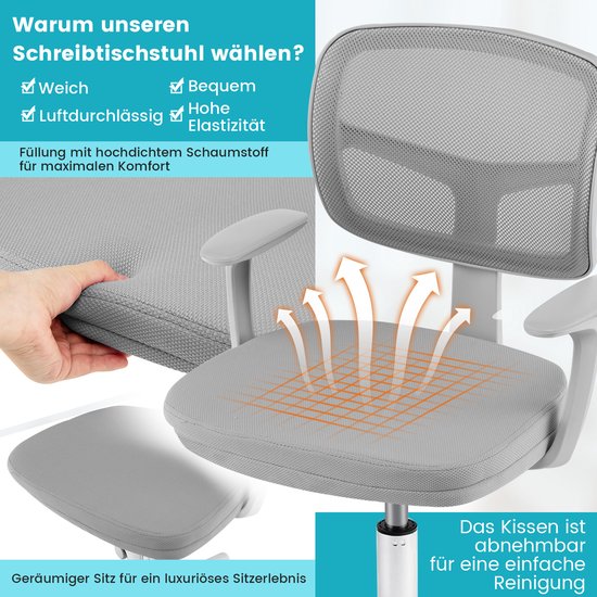 Chaise de bureau pivotante à 360° Coast pour enfants - 80-91,5 cm - pour les enfants de 3 à 10 ans - grise