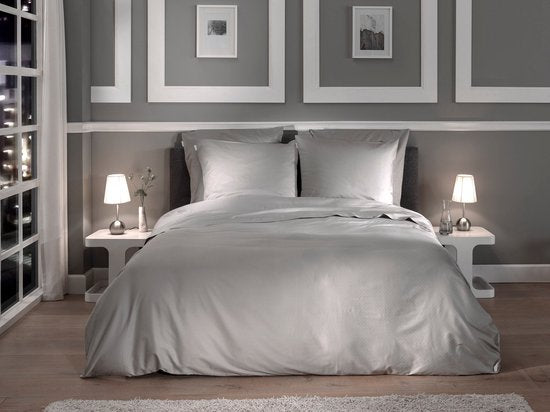 Heckettlane Housse de couette Punto - Linge de lit à pois - 260 x 200-220 cm - Lits jumeaux XL - Gris - Housse de couette 100 % satin de coton