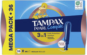 Tampons Tampax Pearl Compak Regular avec applicateur, lot de 36