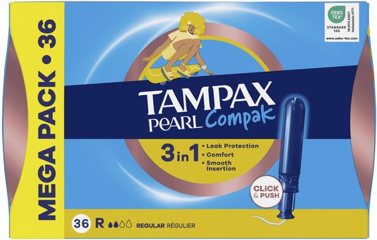 Tampons Tampax Pearl Compak Regular avec applicateur, lot de 36