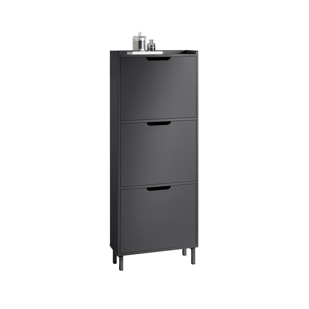SoBuy FSR151-H-SCH Armoire à chaussures avec 3 abattants - 50 x 19 x 129 cm - Anthracite