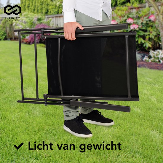 Infinity Goods Tuinstoel - 4 Stuks - 7 Verstelbare Standen - Inklapbaar - Tuin of Balkon - Weerbestendig - Textileen - Zwart