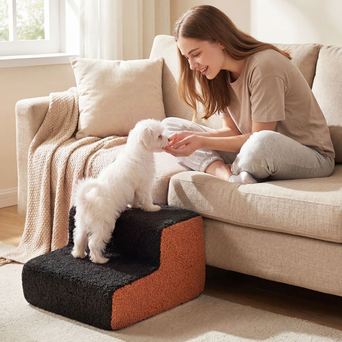 Rampe pour chiens Coast à 2 marches, antidérapante, 26 x 25 x 15 cm – Noir et marron – Éponge et polyester