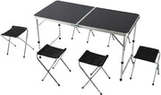 Table de camping - avec 4 chaises - pliable - réglable - noire