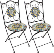Chaises de bistrot AXI Amélie – Pliantes – Classiques multicolores – Chaises de jardin pliantes en métal – Dossier haut – Lot de 2 pièces – Effet mosaïque – Incrusté de carreaux de céramique – Capacité de charge de 150 kg – Jardin, terrasse ou balcon