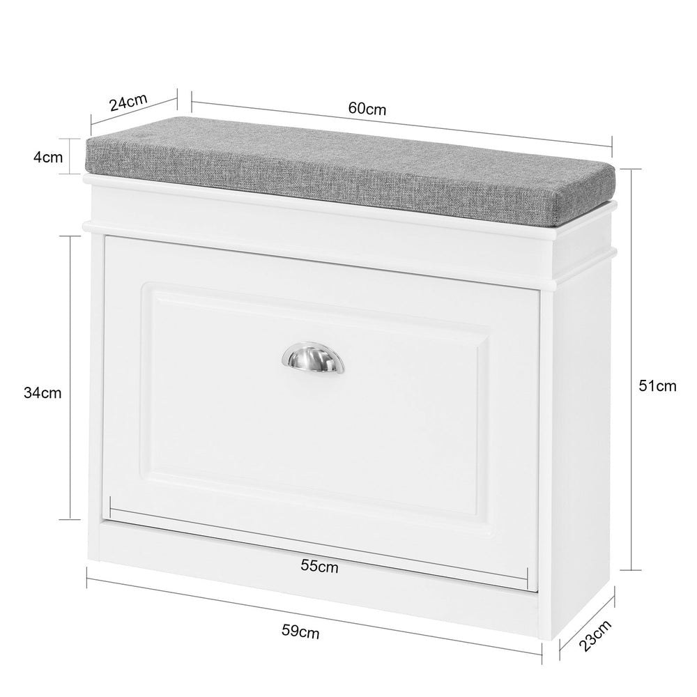 SoBuy FSR82-K-W Meuble à chaussures Meuble à chaussures avec assise rembourrée et banc à chaussures rembourré