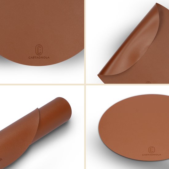 Sets de table Castagnola aspect cuir - Sets de table ronds - Sets de table antidérapants en simili cuir - Sets de table imperméables - 6 pièces - Diamètre 38 cm - Marron