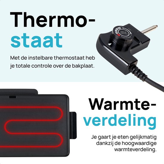 MOA Plaque de gril électrique - Gril Teppanyaki - Gril de table - Set gourmet - 2000W - Noir