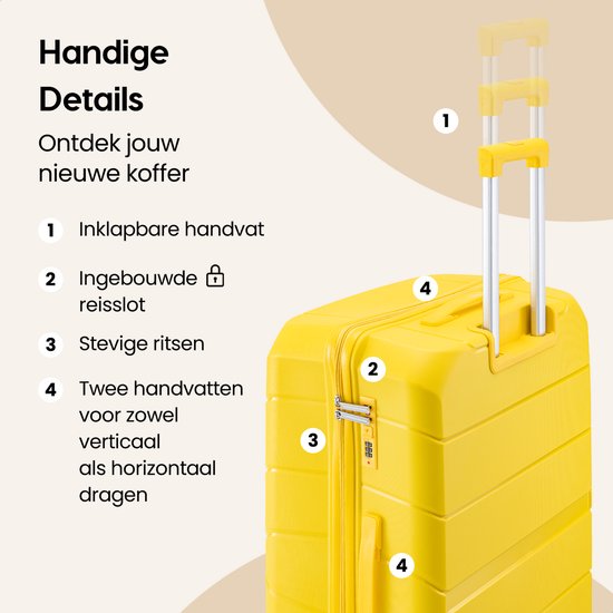 SKYCASES Urban Adventurer - Grande valise de voyage - Verrouillage par numéro - 49x30x75cm - 110L - Valise de voyage avec verrouillage de valise - Roues pivotantes - Jaune