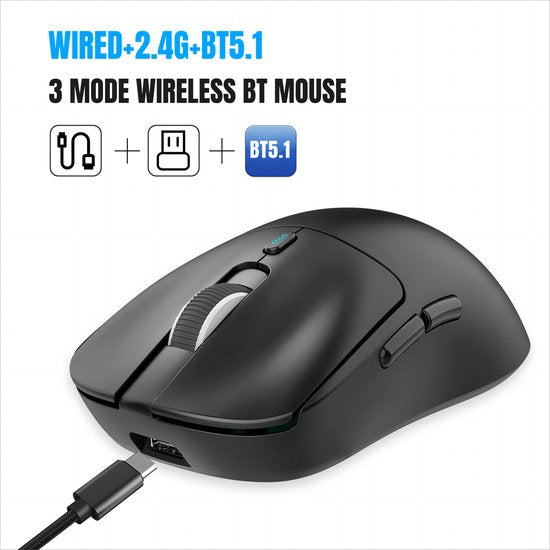 HXSJ T68 - Souris de jeu sans fil 2.4G - 12000DPI - PAW3311 - FPS/MOBA/MMO - Souris de jeu - Ultra légère - Noir