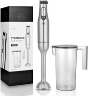 LEBENLANG - Premium Hand Blender 1200W - Acier inoxydable - avec tasse de mesure de 1000ml, protection contre les éclaboussures et fonction Turbo - réglable en continu - sans BPA