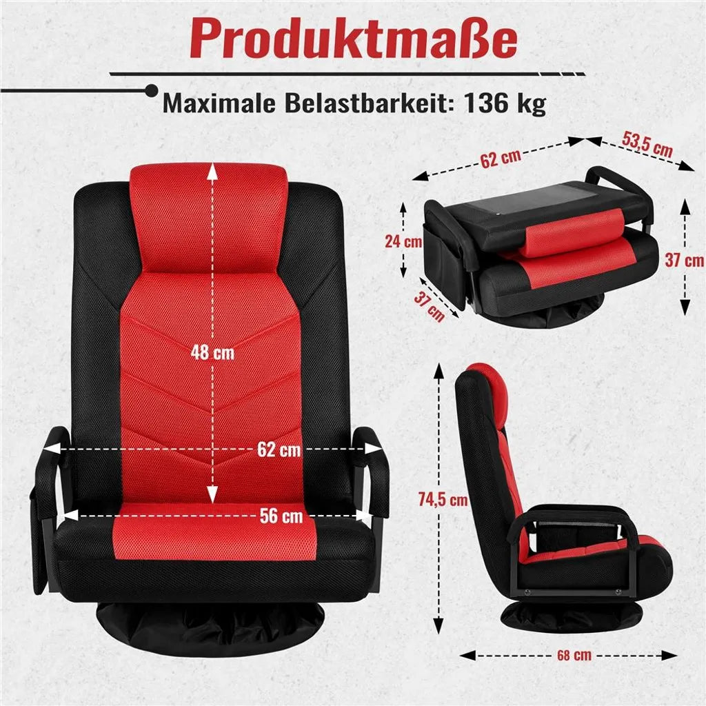 Fauteuil de gaming pivotant Yaheetech – Fauteuil de gaming réglable avec accoudoirs et poche latérale