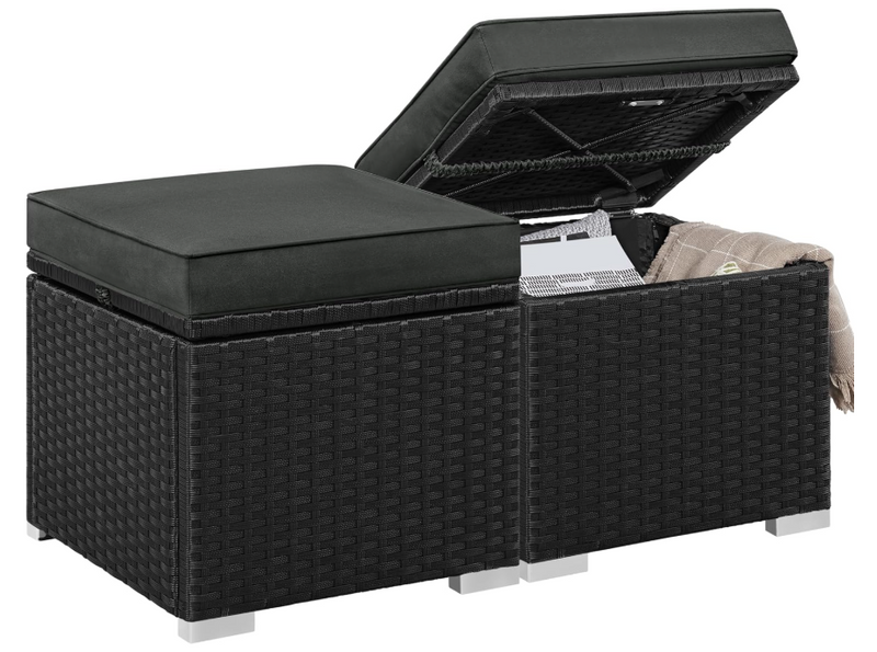 Lot de 2 poufs en rotin Yaheetech, noir/gris, 39,4 x 39,4 x 40,6 cm