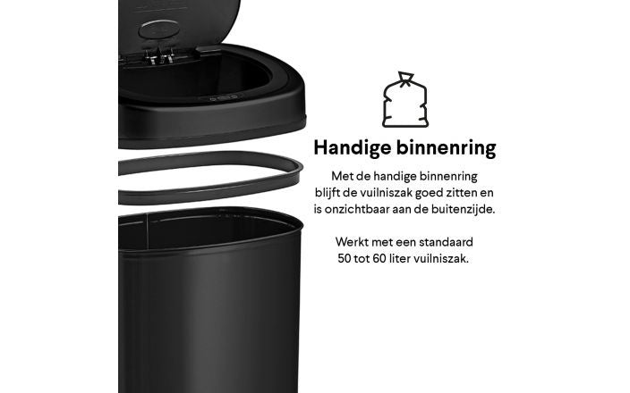 Poubelle avec capteur infrarouge - Homra FONIX - 50 litres - Noir