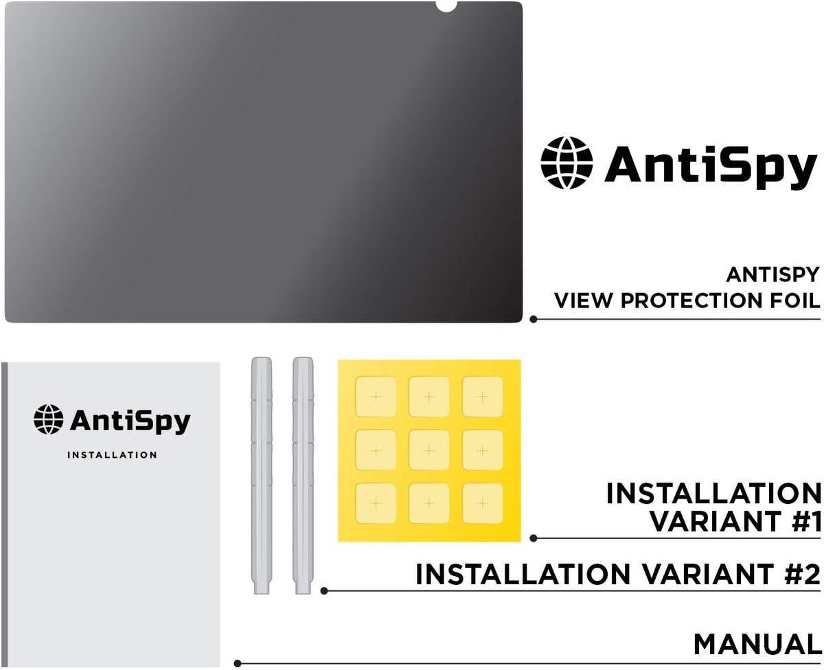 AntiSpy 11.6" Laptop Privacy Film - Grey, Robust and Reusable, Quick Attachment, Full Ink View Protection