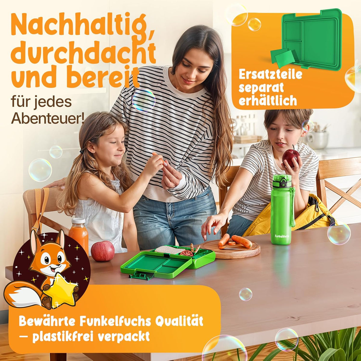 Boîte à repas Funkelfuchs Sternchen - 500 ml - 3 compartiments - Verte