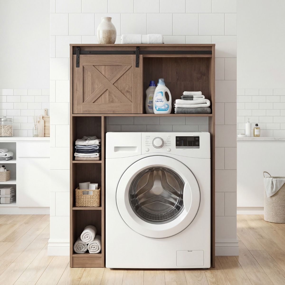 Meuble de salle de bains Coast avec porte coulissante - meuble de salle de bains indépendant - bois et MDF - marron foncé - 84 x 17 x 128 cm